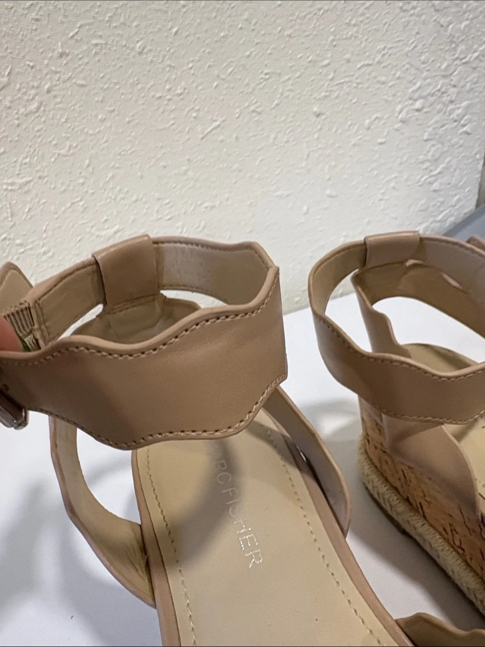 Marc Fisher Nude Tan Platform Studded Espadrille Sandals